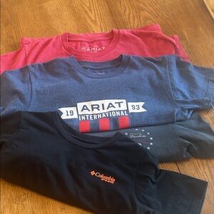 Boys youth medium sized t shirts. 3 Ariat and 1 Cokumbia.